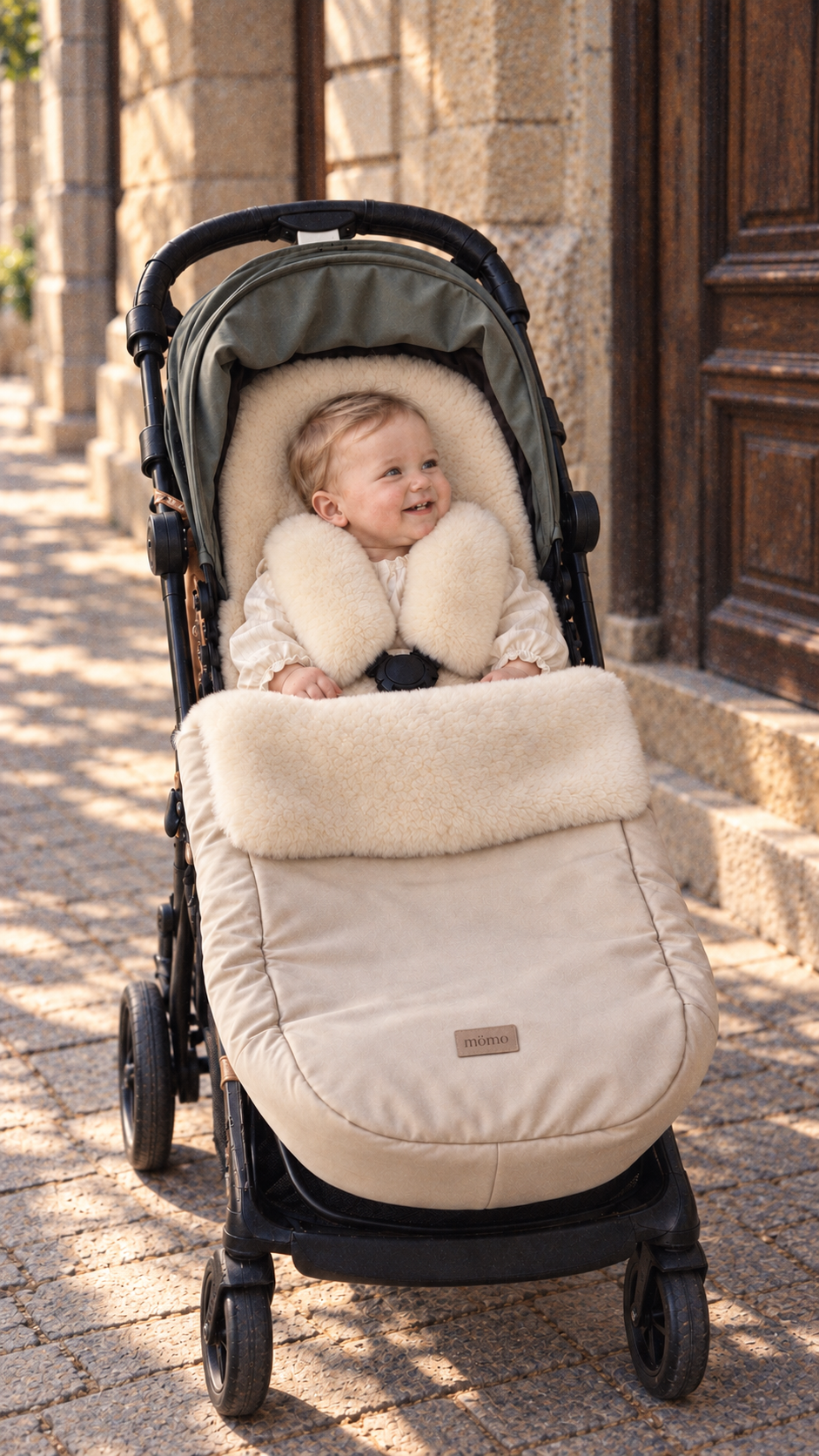 (PREORDER envío 08/11/26) - mömo Premium merino FOOTMUFF | Beige con pelo crema